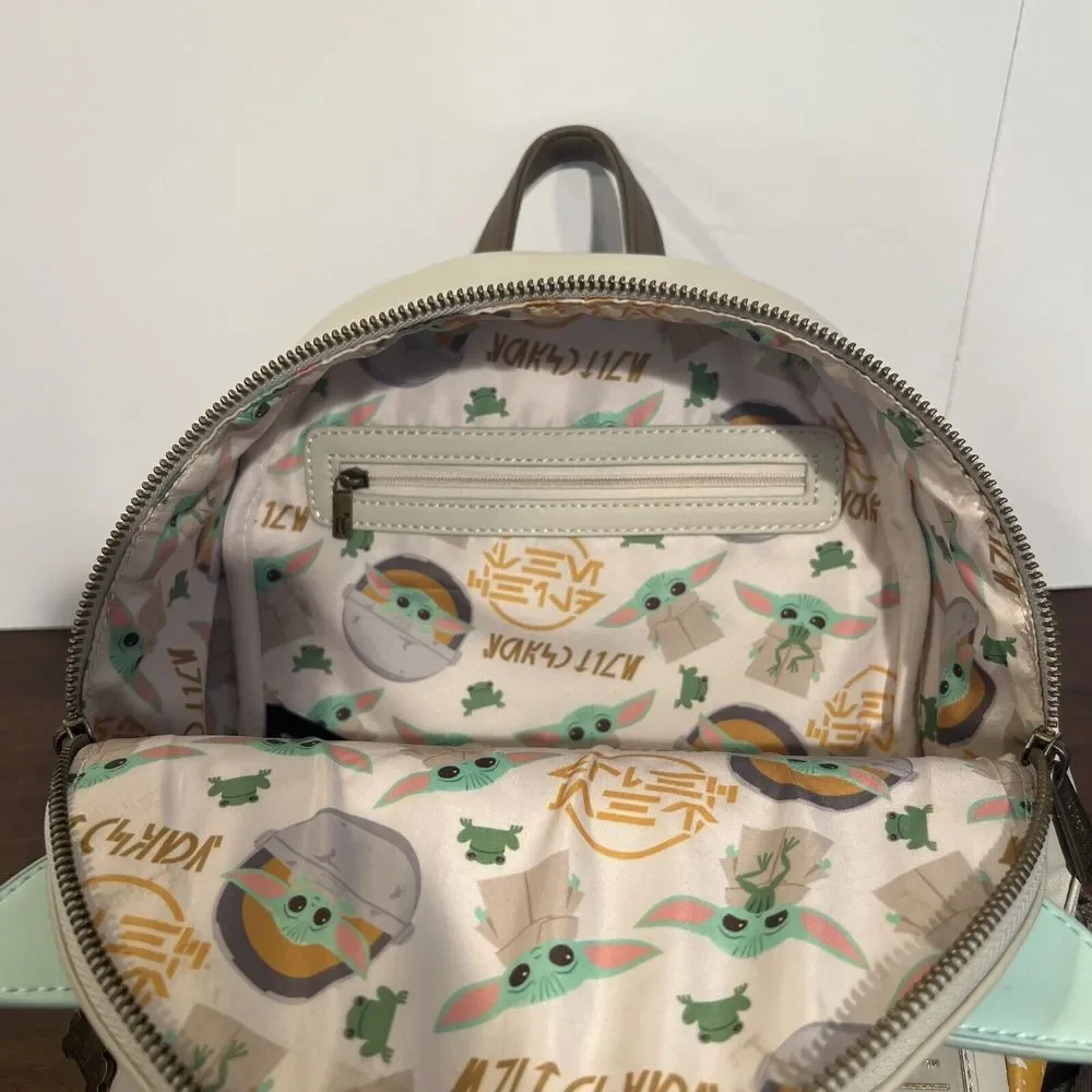 Pre-owned Light Use Loungefly Star Wars Baby Yoda Backpack - Gray/Green Disney - Picture 8 of 13